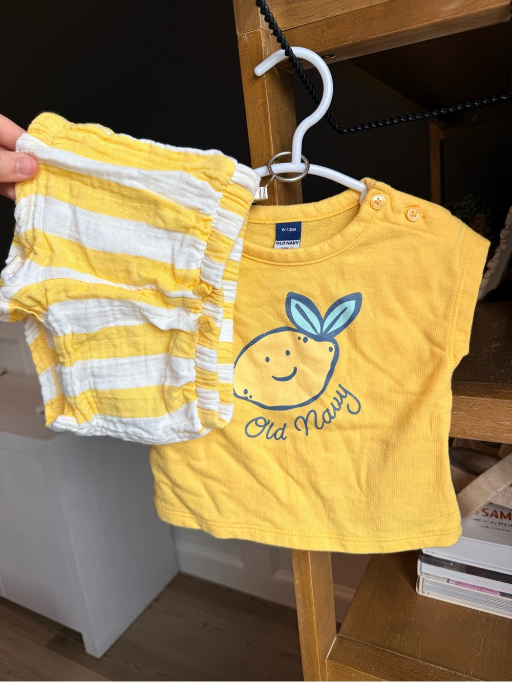 Old Navy Yellow Lemon Graphic Tee with Yellow & White Striped Bloomers